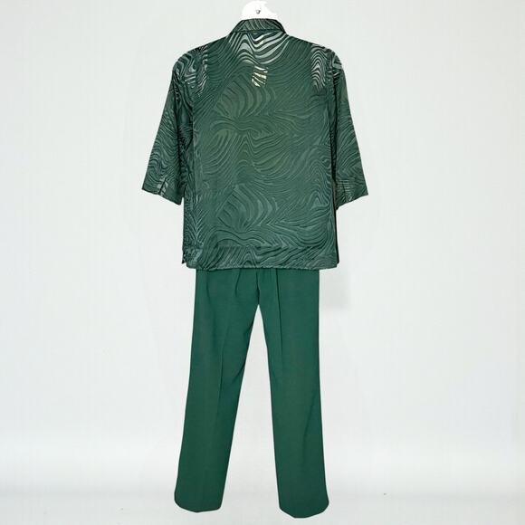 Draper’s & Damon’s 3 Piece Set Green Blouse Tank & Pants Size M Easy Wear Outfit - Picture 9 of 11
